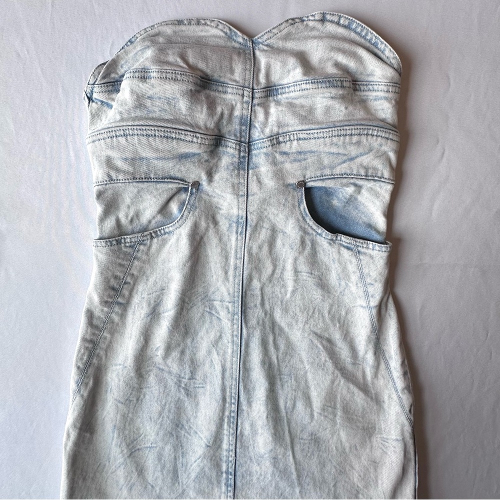 Insight Womens Dress Acid Wash Denim Strapless Sweetheart Pockets Mini Size 6 - Picture 6 of 13